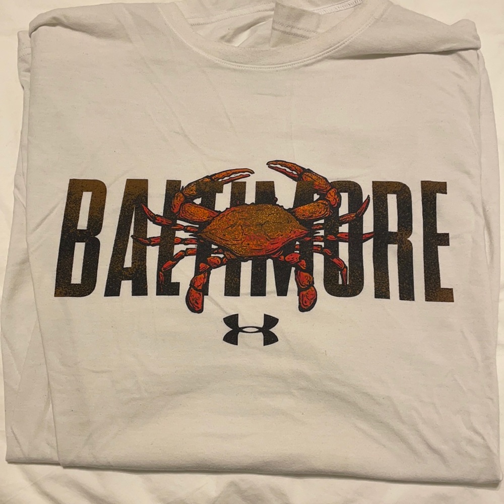 White UA Baltimore crab shirt